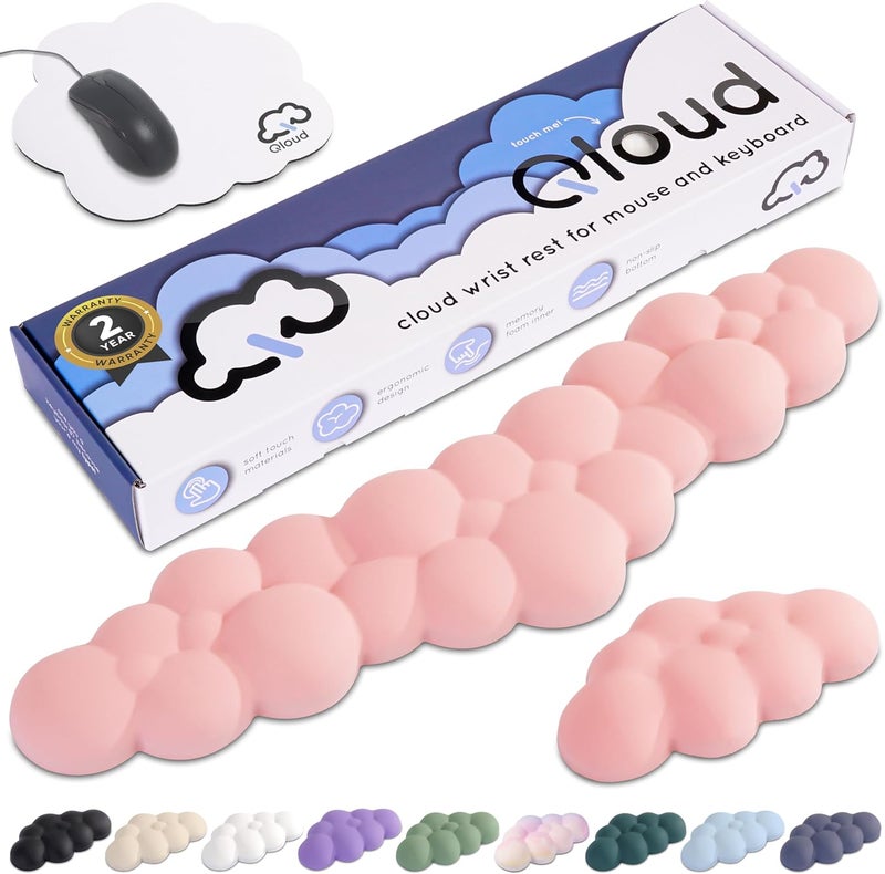 Create-ables Qloud Cloud Wrist Rest Keyboard Wrist Rest for Computer Keyboard Pad, Cloud Keyboard Wrist Rest, Wrist Pad for Keyboard, Memory Foam, Non Slip Base, Comes with Mouse Pad - Pastel Pink - Image 1